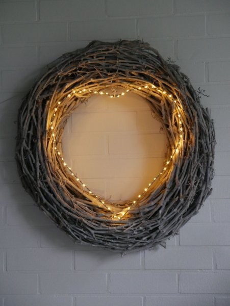 LED-LEUCHTHERZ, 45 cm, silber, mit Timer