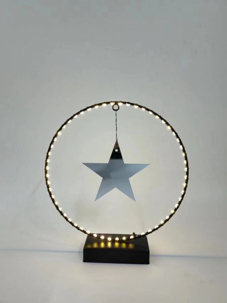 LED-RING auf Sockel mit Stern, schwarz, 25 cm