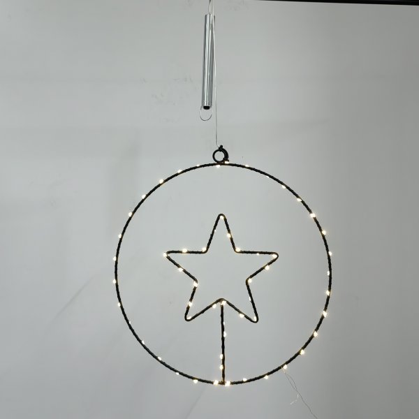 LED-LEUCHTRING MIT STERN, 30 cm, Batteriestick, schwarz, mit Timer