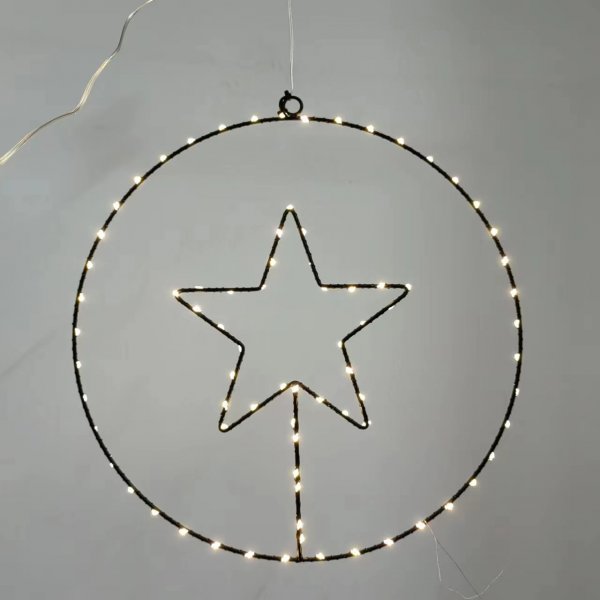 LED-LEUCHTRING MIT STERN, 40 cm, schwarz, mit Timer