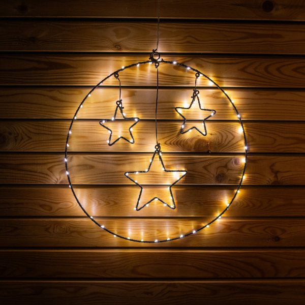 LED-LEUCHTRING MIT 3 STERNEN, 40 cm, schwarz, mit Timer
