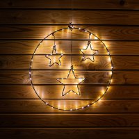 LED-LEUCHTRING MIT 3 STERNEN, 40 cm, schwarz, mit Timer