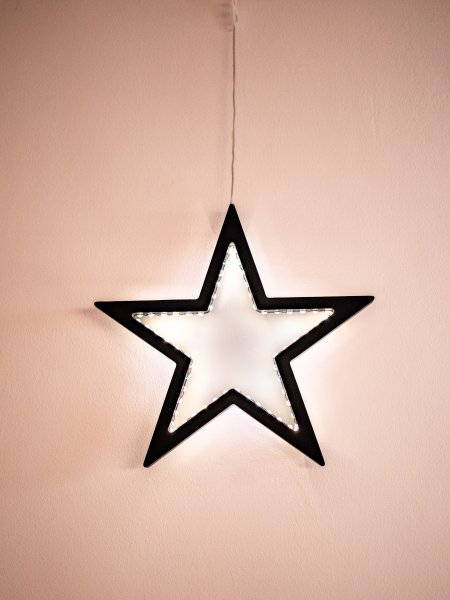 LED-HOLZ-LEUCHTSTERN, 30 cm, schwarz, Batteriestick