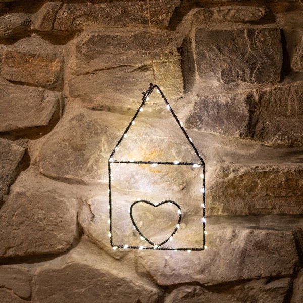 LED-LICHTHAUS MIT HERZ, 27 cm, schwarz, mit Batteriestick und Timer